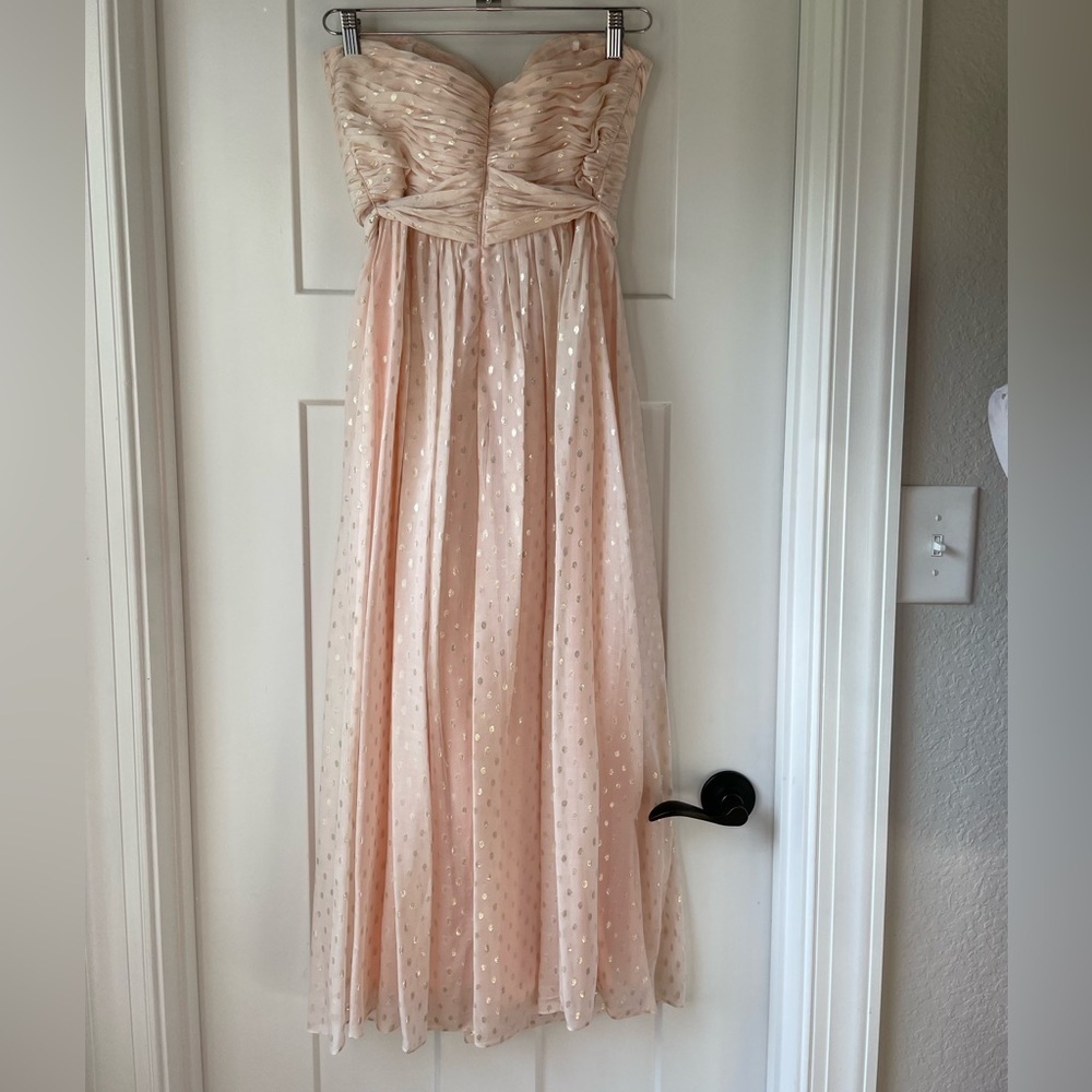 Jill Stuart Y2K Silk Ballerina Pink Strapless Metallic Dot Tea Length Dress - Picture 5 of 13